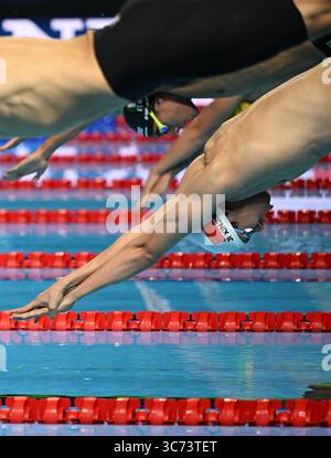 Singapour. 1er août 2025. Ji Xinjie, de Chine, participe à la finale masculine du relais 4x200m nage libre aux Championnats du monde de natation à Singapour, le 1er août 2025. Crédit : Xia Yifang/Xinhua/Alamy Live News Banque D'Images