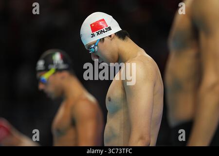 Singapour. 1er août 2025. Ji Xinjie de Team China est vu avant la finale du relais 4x200m libre masculin aux Championnats du monde de natation à Singapour, le 1er août 2025. Crédit : Xia Yifang/Xinhua/Alamy Live News Banque D'Images