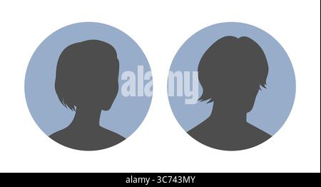 Icônes de silhouettes de visage féminin et masculin. Icônes rondes avec des avatars abstraits de femmes et d'hommes sans visage, portraits. Illustration vectorielle Illustration de Vecteur