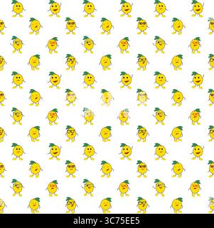 Citrons mignons avec des émotions motif sans couture Illustration de Vecteur