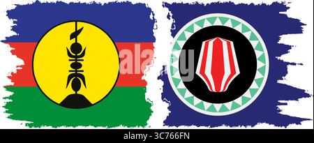 Bougainville et Nouvelle-Calédonie grunge drapeaux connexion, vecteur Illustration de Vecteur