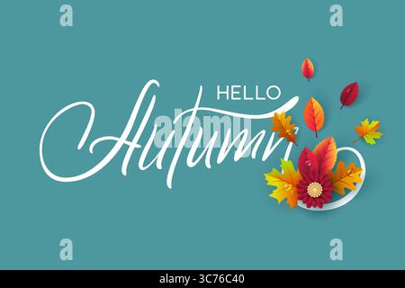 Texte calligraphique élégant Hello Autumn Illustration de Vecteur
