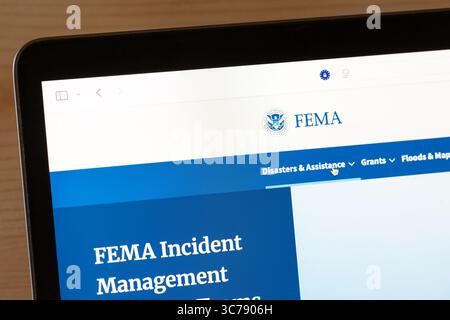 Ostersund, Suède - 30 juillet 2025 : FEMA, le site Web de l'Agence fédérale de gestion des urgences Banque D'Images