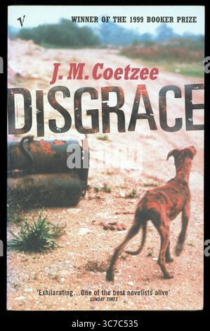 Utilisé livre de poche, couverture, 'Disgrace' de J M Coetzee, un roman se déroulant dans l'Afrique du Sud post-apartheid. J.M. Coetzee est un écrivain sud-africain et a été lauréat du Booker Prize 1999, cette édition publiée en 2000, Royaume-Uni Banque D'Images