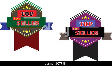 Double ruban badge top vendeur défini dans un style vectoriel moderne pour les étiquettes de bestseller de commerce électronique et les prix de mise en valeur des produits Illustration de Vecteur
