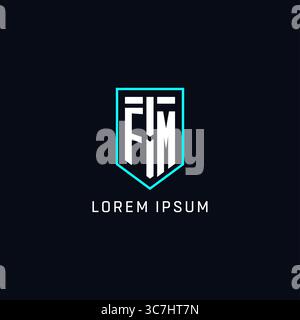 Style géométrique de forme de bouclier de logo Monogram FM avec graphique vectoriel de conception de logo initial créatif simple Illustration de Vecteur