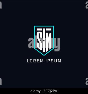 Style géométrique de forme de bouclier de logo Monogram SM avec graphique vectoriel de conception de logo initial créatif simple Illustration de Vecteur