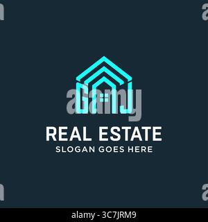 Lettre initiale GJ toit logo immobilier avec graphique vectoriel graphique vectoriel de style de logo créatif et moderne Illustration de Vecteur