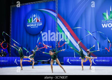 Milan, Italie. 20 juillet 2025. L'équipe du groupe de Chine est vue lors de la finale de la Coupe du monde FIGS de gymnastique rythmique 2025 Milan au Forum Unipol. (Photo de Fabrizio Carabelli/SOPA images/Sipa USA) crédit : Sipa USA/Alamy Live News Banque D'Images