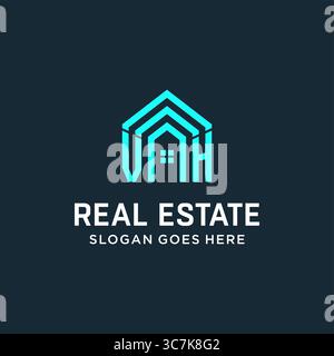 Lettre initiale VH toit logo immobilier avec graphique vectoriel graphique vectoriel de style de logo créatif et moderne Illustration de Vecteur