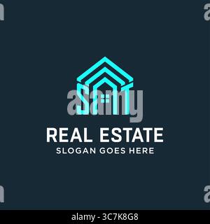 Lettre initiale ST toit logo immobilier avec graphique vectoriel graphique vectoriel graphique de style de logo créatif et moderne Illustration de Vecteur