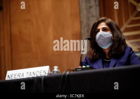 9 février 2021, Washington, District de Columbia, États-Unis : Neera Tanden, directeur du Bureau et de la gestion et du budget (OMB) nommé pour le président américain Joe Biden, portant un masque de protection lors d'une audience de confirmation de la Commission de la sécurité intérieure et des affaires gouvernementales du Sénat à Washington, DC, États-Unis, le mardi 9 février, 2021. Tanden, qui s'est engagée à travailler avec les deux partis après avoir attiré de vives critiques de la part des Républicains pour les avoir snippés sur les réseaux sociaux, a travaillé sur l'Affordable Care Act pendant les années Obama et a été une aide à Hillary Clinton depuis son temps de première dame (Credit image : © Banque D'Images