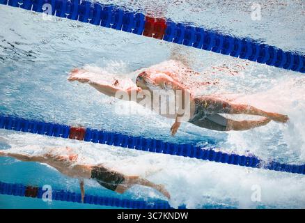 Singapour. 1er août 2025. Ji Xinjie (R) de l'équipe Chine participe à la finale masculine du relais 4x200m libre aux Championnats du monde de natation à Singapour, le 1er août 2025. Crédit : Luo Yuan/Xinhua/Alamy Live News Banque D'Images