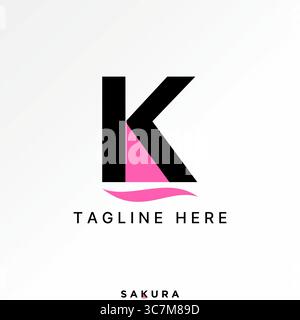 Conception de logo concept graphique créatif premium vecteur image stock top vendre initiale K police voilier et vague côte flottant marin ou voyage de vacances de pêche Illustration de Vecteur