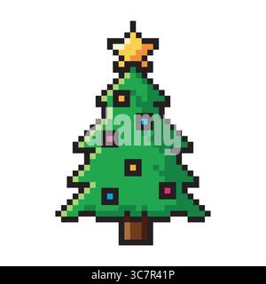 Pixel arbre de Noël avec guirlandes 8 bits Happy New Year Stock illustration. Illustration de Vecteur