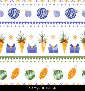 Modèle de vacances de Noël avec des ornements, des cadeaux et des décorations festives sur le vecteur de fond blanc Illustration de Vecteur