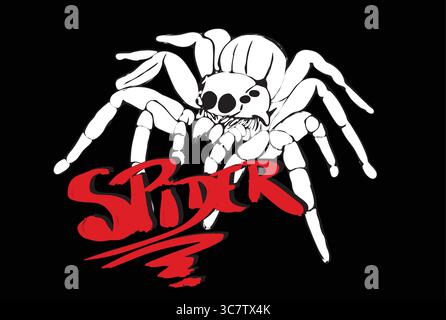 Araignée blanche rampant sur fond BLANC Illustration de Vecteur