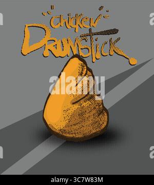 Dessin de pilon de poulet avec motif demi-ton et fond JAUNE Illustration de Vecteur