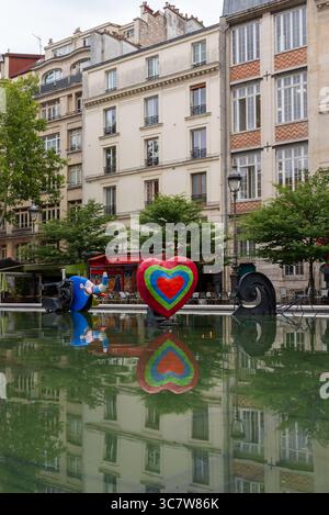La fontaine Stravinsky créée en 1983 par les sculpteurs Jean Tinguely et Niki de Saint Phalle, située place Stravinsky dans le 4e arrondissement Banque D'Images