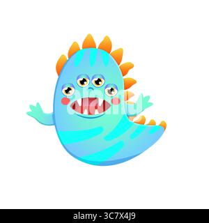 Monstre de dessin animé coloré avec quatre yeux et des pointes orange sur fond blanc Illustration de Vecteur