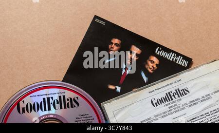 Album de bande originale de 'Goodfellas' ; CD avec pochette ; isolé sur fond vierge ; plan en haut angle. Banque D'Images