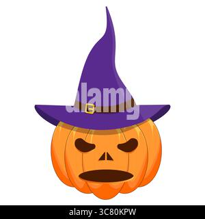 Citrouille d'Halloween avec illustration de chapeau de sorcière violet Illustration de Vecteur