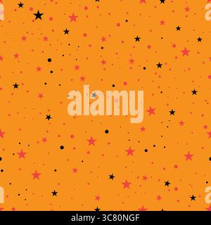 Étoiles jaunes rouges noires sans couture avec fond pop art rétro orange clair Illustration de Vecteur