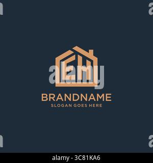 Lettre initiale logo EH avec graphique vectoriel de conception d'icône de forme de maison minimaliste simple Illustration de Vecteur