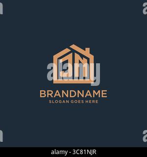 Lettre initiale JN logo avec simple graphique vectoriel de conception d'icône de forme de maison minimaliste Illustration de Vecteur