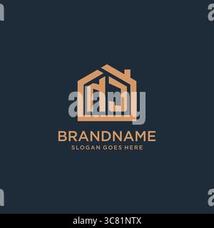Lettre initiale logo NJ avec simple graphique vectoriel de conception d'icône de forme de maison minimaliste Illustration de Vecteur
