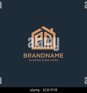 Lettre initiale logo PC avec graphique vectoriel de conception d'icône de forme de maison minimaliste simple Illustration de Vecteur