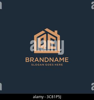 Lettre initiale QE logo avec simple graphique vectoriel de conception d'icône de forme de maison minimaliste Illustration de Vecteur