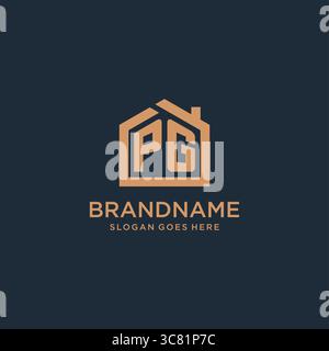 Lettre initiale logo PG avec graphique vectoriel de conception d'icône de forme de maison minimaliste simple Illustration de Vecteur