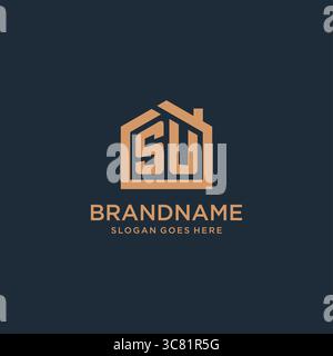 Lettre initiale su logo avec graphique vectoriel de conception d'icône de forme de maison minimaliste simple Illustration de Vecteur