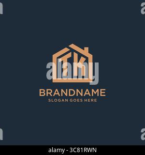Lettre initiale logo TK avec graphique vectoriel de conception d'icône de forme de maison minimaliste simple Illustration de Vecteur