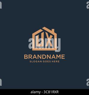 Lettre initiale UX logo avec graphique vectoriel de conception d'icône de forme de maison minimaliste simple Illustration de Vecteur