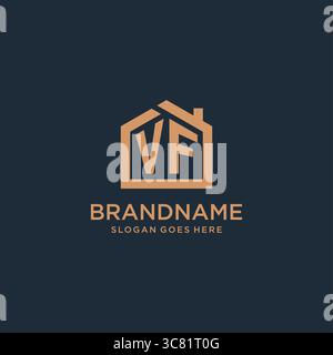 Lettre initiale VF logo avec simple graphique vectoriel de conception d'icône de forme de maison minimaliste Illustration de Vecteur