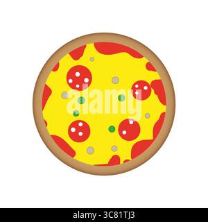 Illustration de pizza ronde. Vecteur de nappage de salami. Concept de nourriture délicieuse. Plat italien classique. Illustration de Vecteur