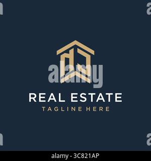 Logo NJ initial pour l'immobilier avec des idées de conception de logo d'icône de toit de maison simple et créative vecteur graphique graphique Illustration de Vecteur