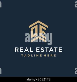Logo QE initial pour l'immobilier avec des idées de conception de logo d'icône de toit de maison simple et créative vecteur graphique Illustration de Vecteur