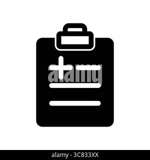 Icône noire élégante représentant une documentation médicale, idéale pour les illustrations médicales et les projets liés à la santé. Illustration de Vecteur