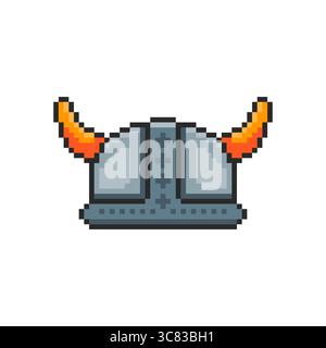 Design d'actif de jeu de casque Viking Pixel art Illustration de Vecteur