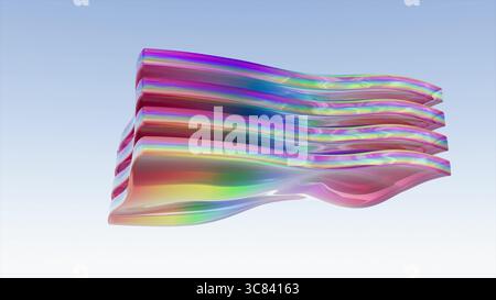 Vague de forme de verre arc-en-ciel sur le rendu 3d du ciel bg Banque D'Images