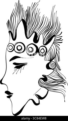 Icône abstraite de visage féminin minimaliste et logo, dépeint comme une seule ligne. Une représentation d'un visage de femme Illustration de Vecteur