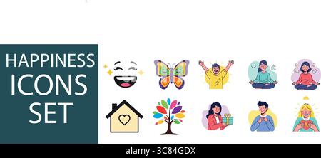Icônes joyeuses célébrant le bonheur amour et le bien-être pour une marque de style de vie positive Illustration de Vecteur