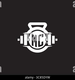 Idées initiales de conception de logo MC avec un graphique vectoriel graphique vectoriel graphique d'icône d'haltère et de kettlebell simple Illustration de Vecteur