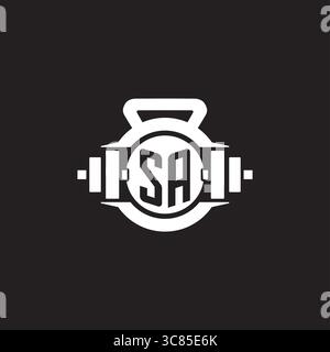 Idées initiales de conception de logo sa avec un graphique vectoriel graphique vectoriel graphique d'icône d'haltère simple et de kettlebell Illustration de Vecteur