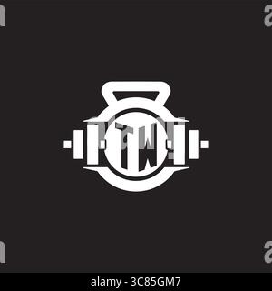 Idées initiales de conception de logo TW avec un graphique vectoriel graphique vectoriel graphique d'icône d'haltère et de kettlebell simple Illustration de Vecteur