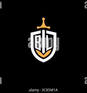 Lettre créative BL logo gaming esport avec graphique vectoriel Shield Illustration de Vecteur