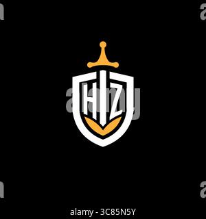 Creative lettre HZ logo jeu esport avec graphique vectoriel bouclier Illustration de Vecteur